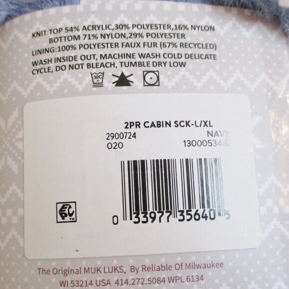 NWT! Muk Luks Womens 2 pk. Cabin Socks, Fleece Lined, Non-Skid, Navy, L/XL-8-10 - Picture 9 of 10